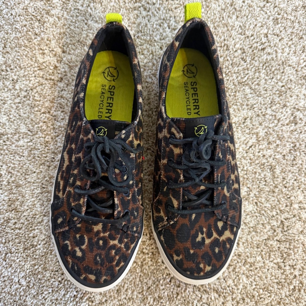 Sperry Crest Vibe SeaCycled Leopard Print Sneakers Womens 9 STS88919 Brown‎ Neon - Picture 3 of 10